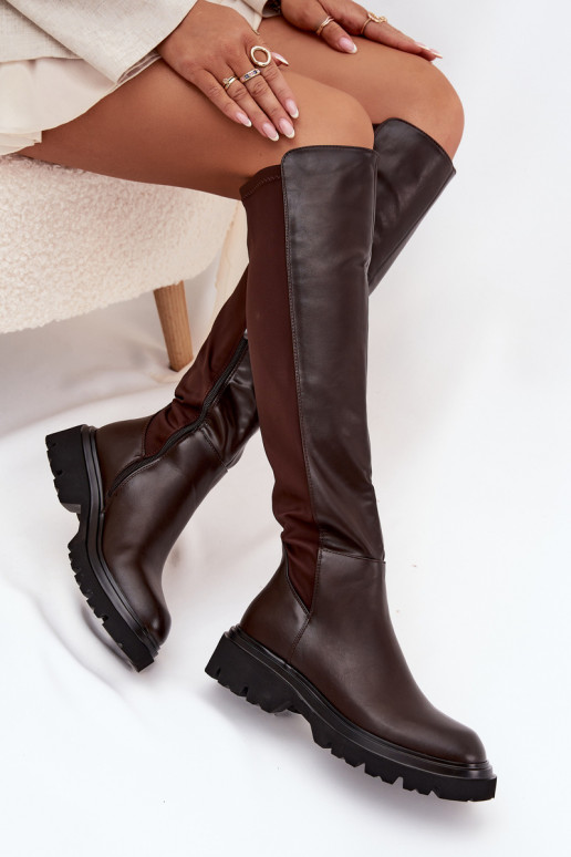 Botas longas femininas de eco couro, chocolate, Sylvina Botas longas femininas de eco couro, chocolate, Sylvina