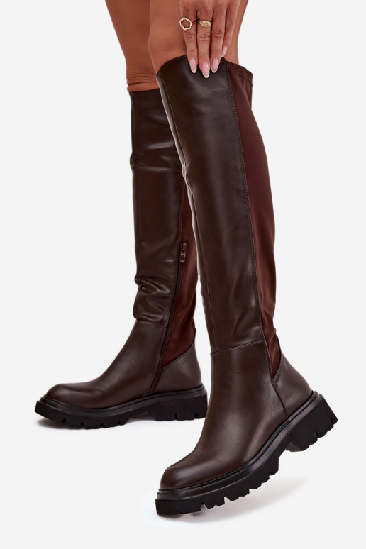Botas longas femininas de eco couro, chocolate, Sylvina Botas longas femininas de eco couro, chocolate, Sylvina