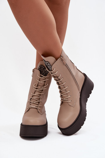 Pele Botas femininas com enfeites aquecimento bege Ulrika