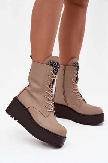 Pele Botas femininas com enfeites aquecimento bege Ulrika 2