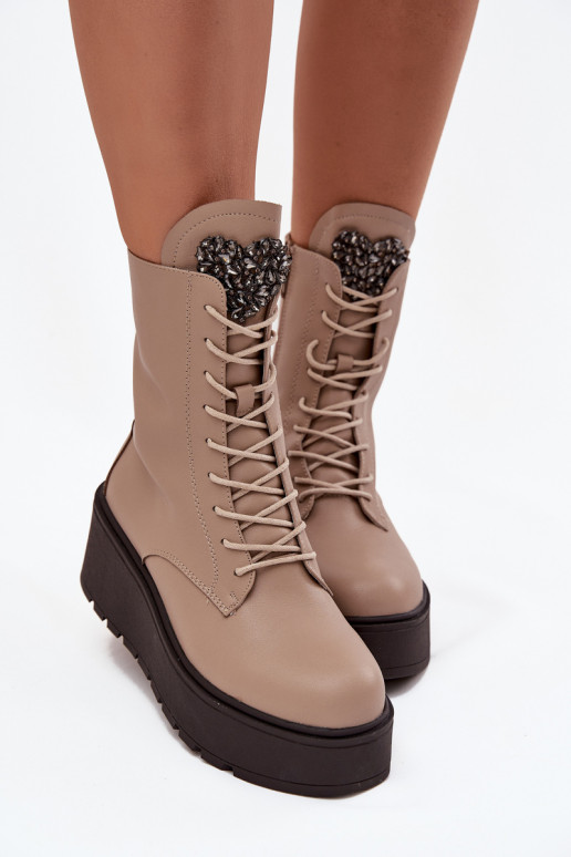 Pele Botas femininas com enfeites aquecimento bege Ulrika