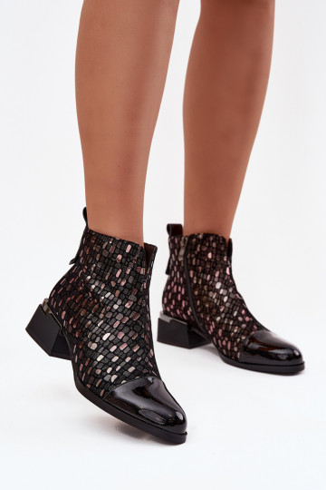 com efeito verniz Botas femininasHabilitadoturalnej Skóry De salto baixo D&A LZ52-960 cor preta