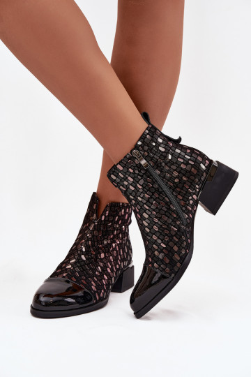 com efeito verniz Botas femininasHabilitadoturalnej Skóry De salto baixo D&A LZ52-960 cor preta 2