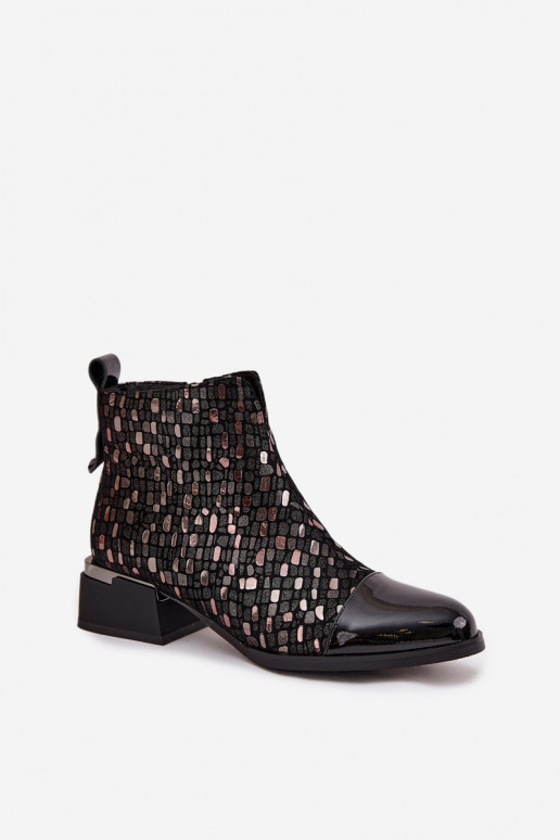 com efeito verniz Botas femininasHabilitadoturalnej Skóry De salto baixo D&A LZ52-960 cor preta