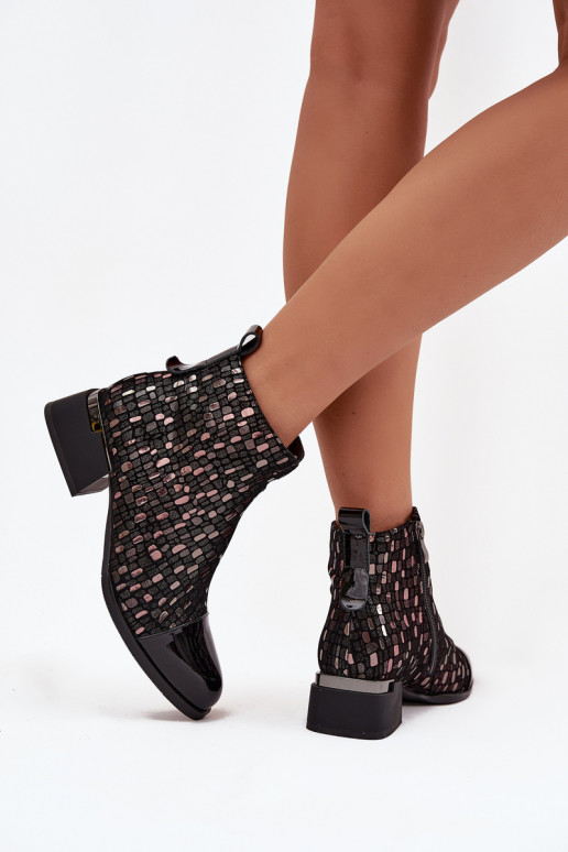 com efeito verniz Botas femininasHabilitadoturalnej Skóry De salto baixo D&A LZ52-960 cor preta