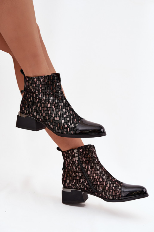 com efeito verniz Botas femininasHabilitadoturalnej Skóry De salto baixo D&A LZ52-960 cor preta