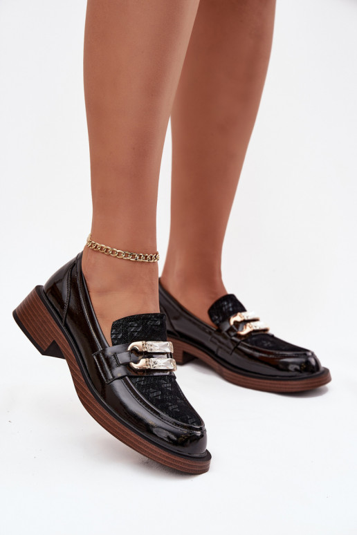 Pele Mocassins lacados FemininoOdobnym Detalem D&A MR52-173 cor preta