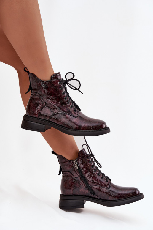 com efeito verniz Pele Botas femininas Klocke D&A LZ52-954 Borgonha