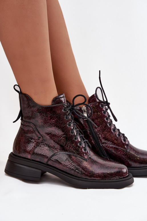 com efeito verniz Pele Botas femininas Klocke D&A LZ52-954 Borgonha