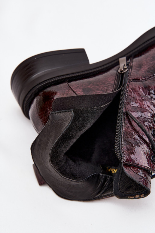 com efeito verniz Pele Botas femininas Klocke D&A LZ52-954 Borgonha