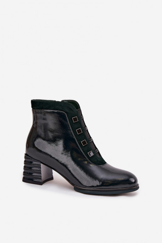 com efeito verniz Botas femininasHabilitadoturalnej Skóry com salto D&ACR52-696 cor cáqui