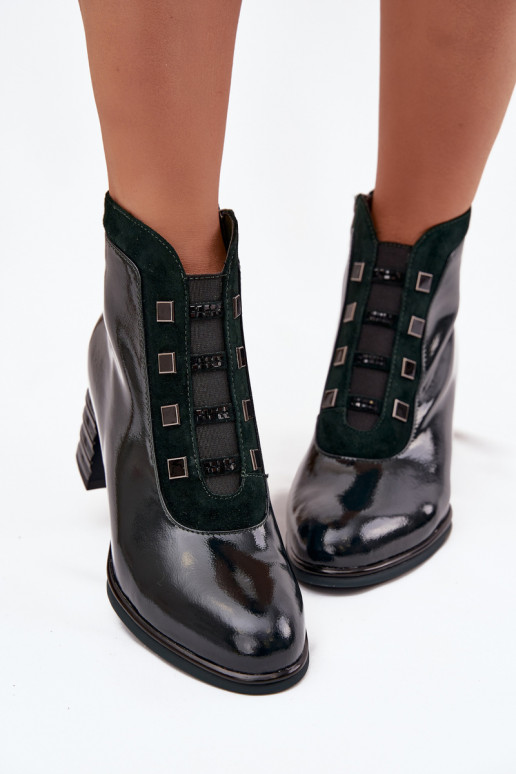 com efeito verniz Botas femininasHabilitadoturalnej Skóry com salto D&ACR52-696 cor cáqui