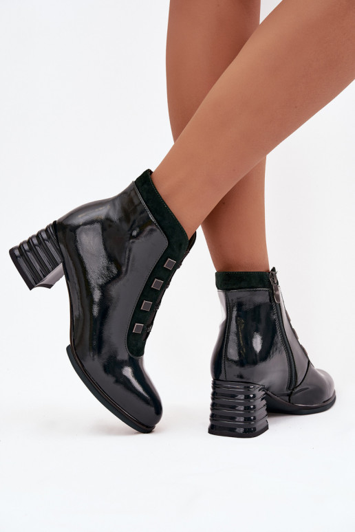 com efeito verniz Botas femininasHabilitadoturalnej Skóry com salto D&ACR52-696 cor cáqui