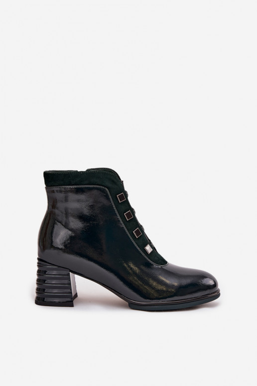 com efeito verniz Botas femininasHabilitadoturalnej Skóry com salto D&ACR52-696 cor cáqui