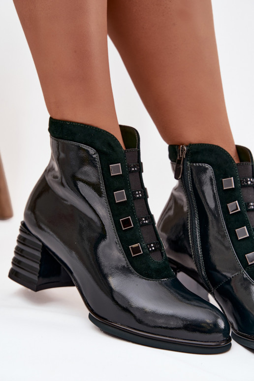 com efeito verniz Botas femininasHabilitadoturalnej Skóry com salto D&ACR52-696 cor cáqui