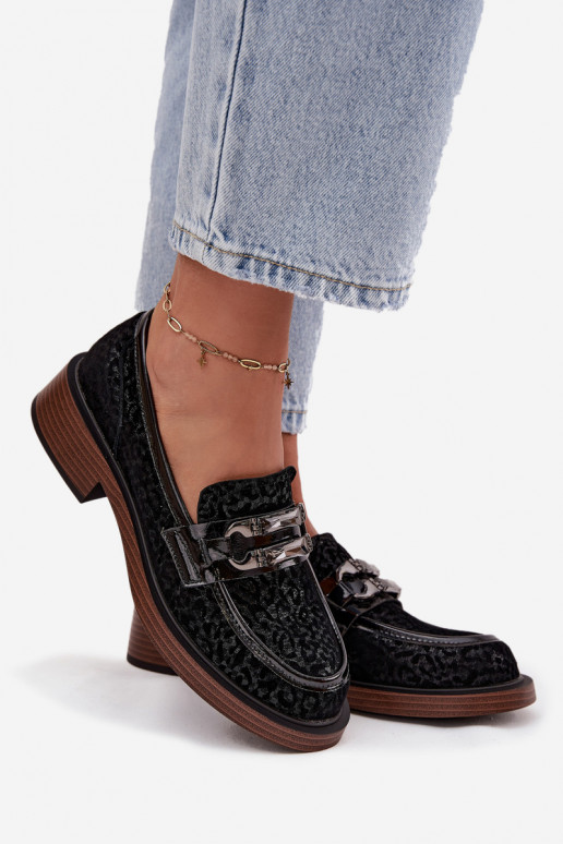 Mocassins de camurça Feminino com enfeites D&A MR52-176 cor preta