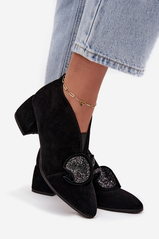 Pele Sapatos de camurça Feminino com salto com enfeites D&A MR52-182 cor preta