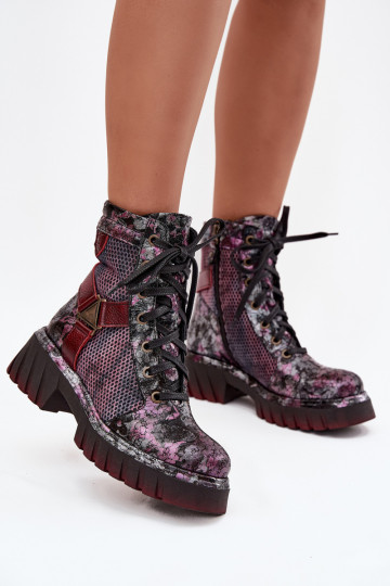 Botas de trabalho femininas de couro com cano ankle Tai turiciejka 07072-23 na cor bordô