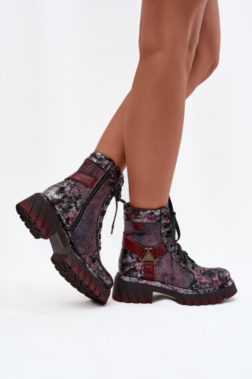Botas de trabalho femininas de couro com cano ankle Tai turiciejka 07072-23 na cor bordô 2