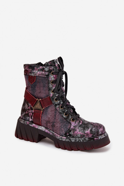 Pele Botins de trabalho Feminino Tem que serciejka 07072-23 Borgonha