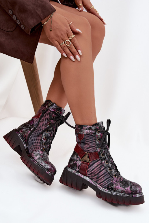 Pele Botins de trabalho Feminino Tem que serciejka 07072-23 Borgonha