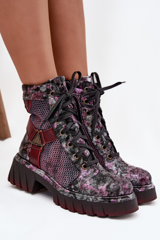 Pele Botins de trabalho Feminino Tem que serciejka 07072-23 Borgonha