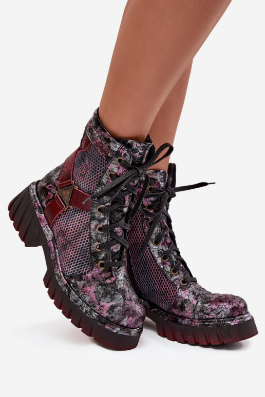 Pele Botins de trabalho Feminino Tem que serciejka 07072-23 Borgonha