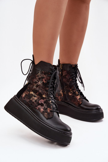 Botas femininas de couro com plataforma Tai turiciejka 07086-01 na cor preta 2