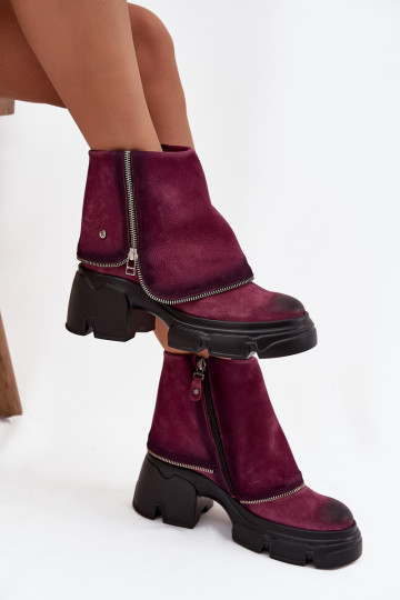 Botas femininas de couro com bico costurado Tai turiciejka 07145-23 na cor bordô