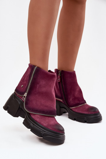 Botas femininas de couro com bico costurado Tai turiciejka 07145-23 na cor bordô 2