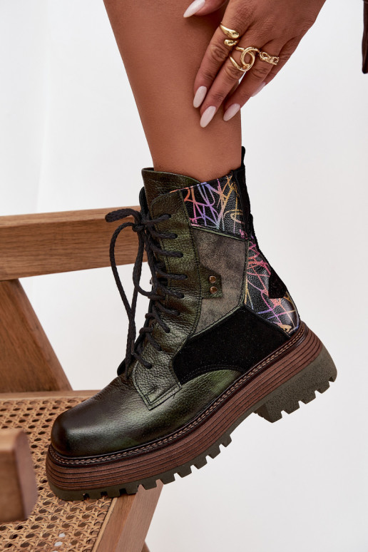 Pele Botins de trabalho Feminino com uma plataforma Tem que serciejka 07104-09 cor cáqui