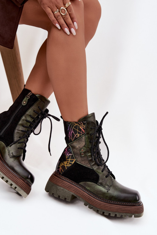 Pele Botins de trabalho Feminino com uma plataforma Tem que serciejka 07104-09 cor cáqui