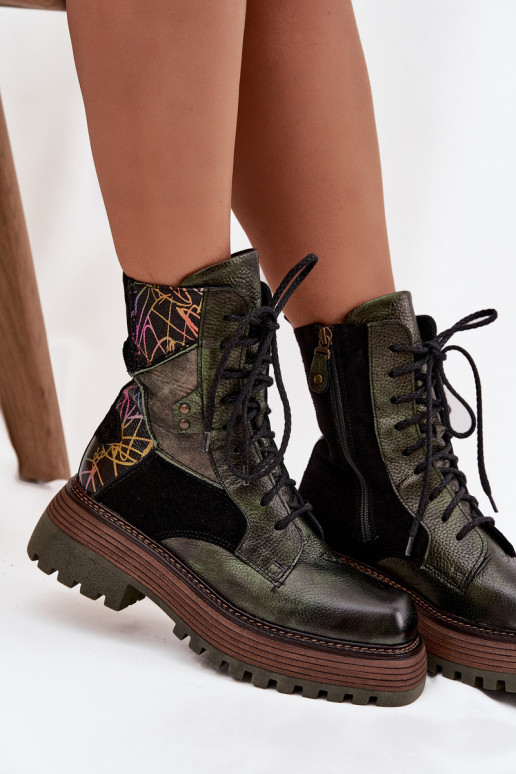 Pele Botins de trabalho Feminino com uma plataforma Tem que serciejka 07104-09 cor cáqui