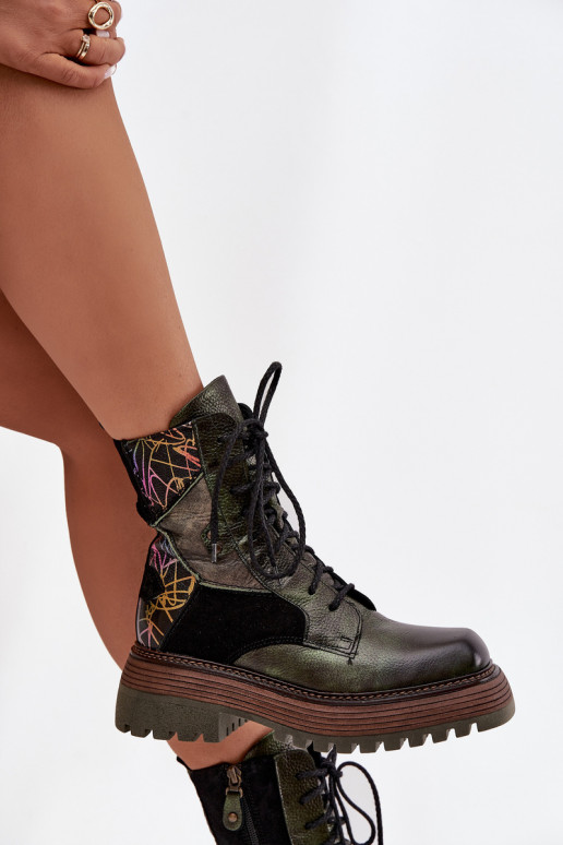 Pele Botins de trabalho Feminino com uma plataforma Tem que serciejka 07104-09 cor cáqui