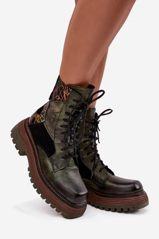 Pele Botins de trabalho Feminino com uma plataforma Tem que serciejka 07104-09 cor cáqui