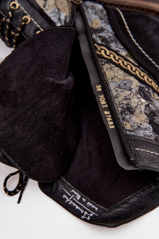 Botas femininasHabilitadoturalnej Skóry Tem que serciejka 07097-01 Preto e-cor dourada