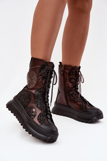 Botas de couro com plataforma aquecidas Tai turiciejka 06565-02 nas cores marrom-dourado 2