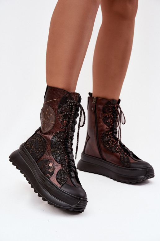 Pele Botas com uma plataforma aquecimento Tem que serciejka 06565-02 marrom-cor dourada