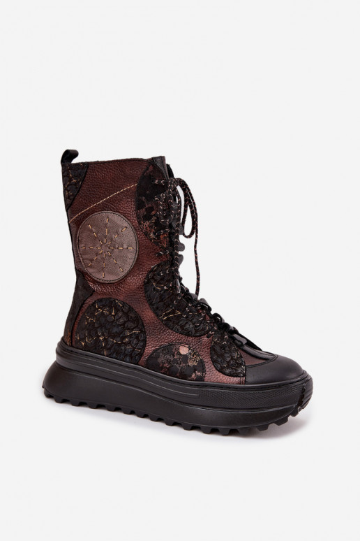 Pele Botas com uma plataforma aquecimento Tem que serciejka 06565-02 marrom-cor dourada