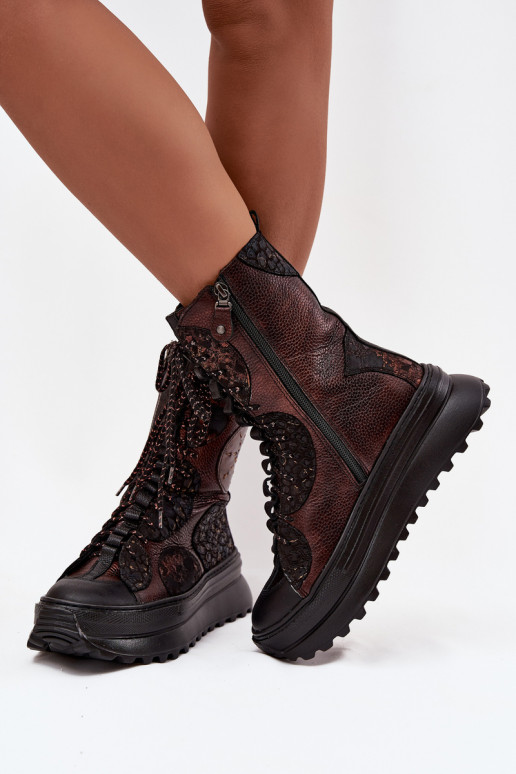 Pele Botas com uma plataforma aquecimento Tem que serciejka 06565-02 marrom-cor dourada