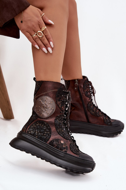 Pele Botas com uma plataforma aquecimento Tem que serciejka 06565-02 marrom-cor dourada