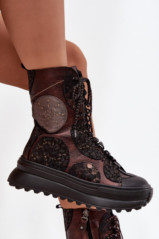 Pele Botas com uma plataforma aquecimento Tem que serciejka 06565-02 marrom-cor dourada