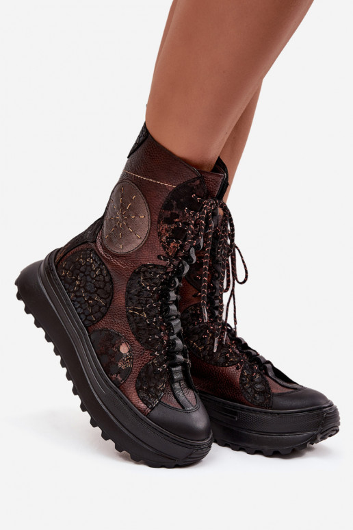 Pele Botas com uma plataforma aquecimento Tem que serciejka 06565-02 marrom-cor dourada