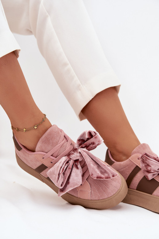 Sapatos femininos de estilo esportivo com laço de veludo, cor rosa, Ashlyn Sapatos femininos de estilo esportivo com laço de veludo, cor rosa, Ashlyn