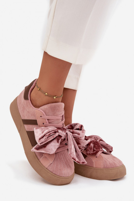 Sapatos femininos de estilo esportivo com laço de veludo, cor rosa, Ashlyn Sapatos femininos de estilo esportivo com laço de veludo, cor rosa, Ashlyn