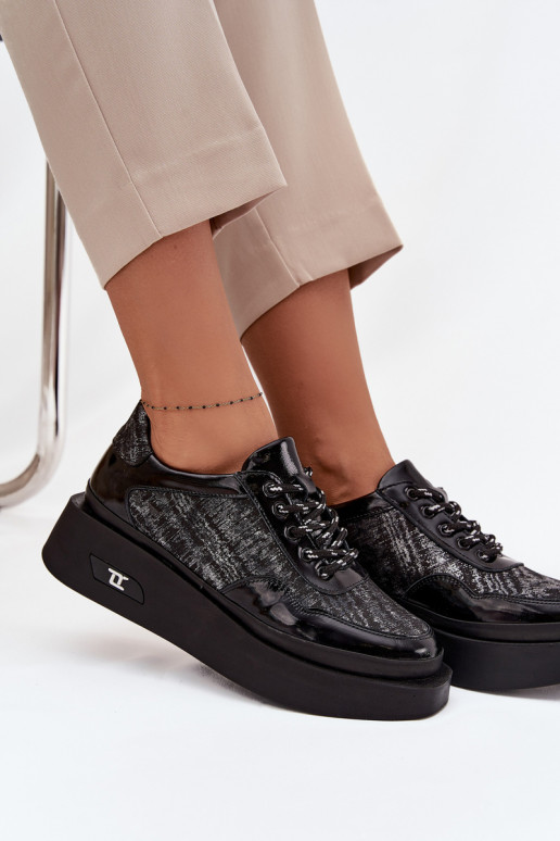 Pele Amarrar os sapatos Feminino com uma plataforma Artiker 57C2043 Preto e-cor prata