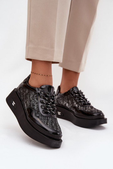 Pele Amarrar os sapatos Feminino com uma plataforma Artiker 57C2043 Preto e-cor prata 2