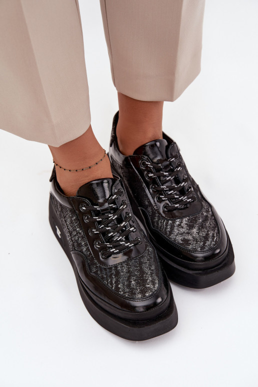 Pele Amarrar os sapatos Feminino com uma plataforma Artiker 57C2043 Preto e-cor prata