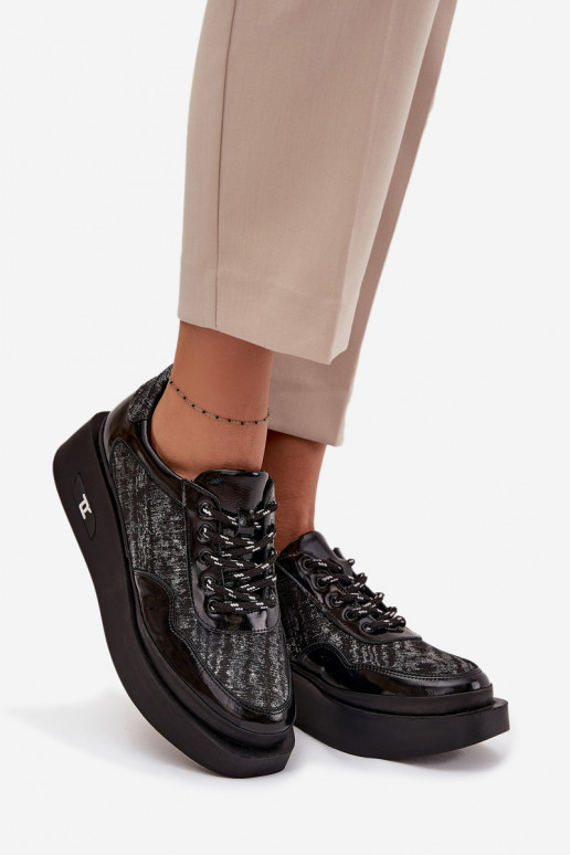 Pele Amarrar os sapatos Feminino com uma plataforma Artiker 57C2043 Preto e-cor prata