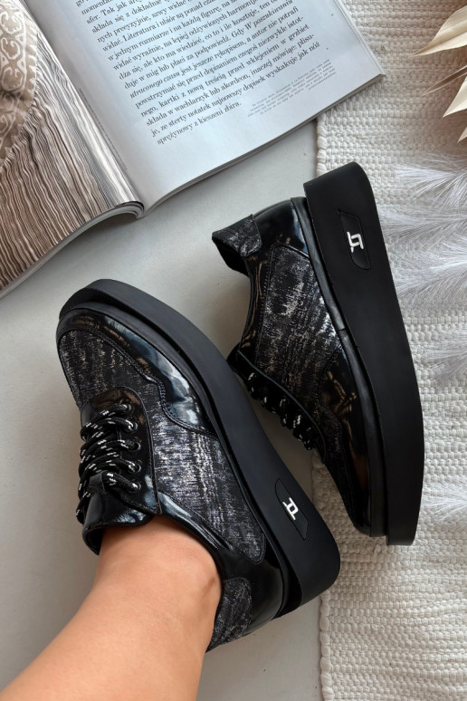 Pele Amarrar os sapatos Feminino com uma plataforma Artiker 57C2043 Preto e-cor prata